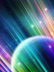 Preview wallpaper planet, ball, light, rays, lines, rainbow