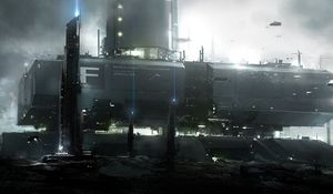 Preview wallpaper planet, base, ships, light