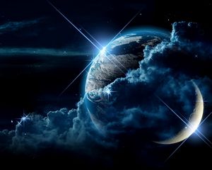 Preview wallpaper planet, clouds, light, star