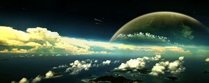 Preview wallpaper planet, clouds, sky, islands, water