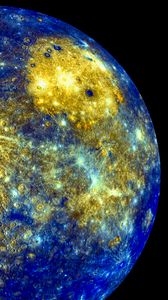 Preview wallpaper planet, craters, space, blue, yellow