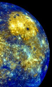 Preview wallpaper planet, craters, space, blue, yellow