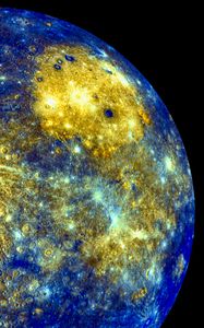 Preview wallpaper planet, craters, space, blue, yellow