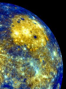 Preview wallpaper planet, craters, space, blue, yellow