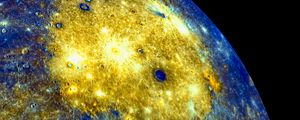 Preview wallpaper planet, craters, space, blue, yellow