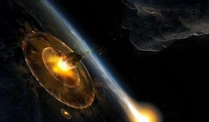 Preview wallpaper planet, explosion, asteroids, speed, destruction