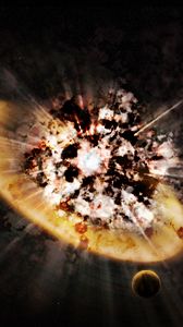 Preview wallpaper planet, explosion, flash, fragments, space