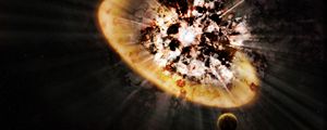 Preview wallpaper planet, explosion, flash, fragments, space