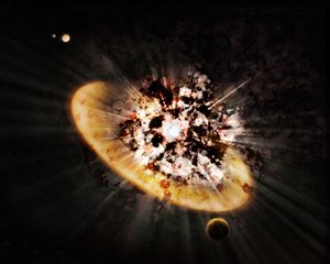 Preview wallpaper planet, explosion, flash, fragments, space