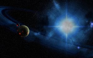 Preview wallpaper planet, explosion, space, stars, light