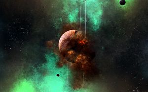 Preview wallpaper planet, explosion, spaceships, space