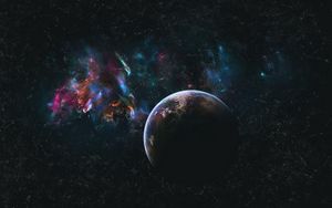 Preview wallpaper planet, galaxy, blur, spots, light, stars
