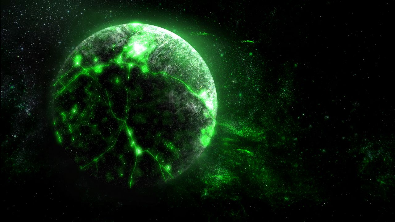 Wallpaper planet, green, glow, bright, space