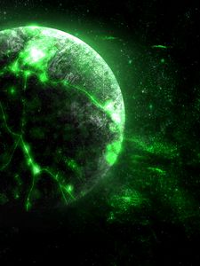 Preview wallpaper planet, green, glow, bright, space