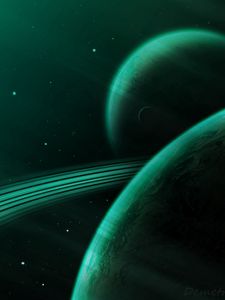 Preview wallpaper planet, green, space, stars, universe