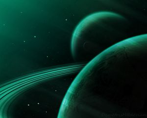 Preview wallpaper planet, green, space, stars, universe