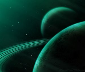 Preview wallpaper planet, green, space, stars, universe