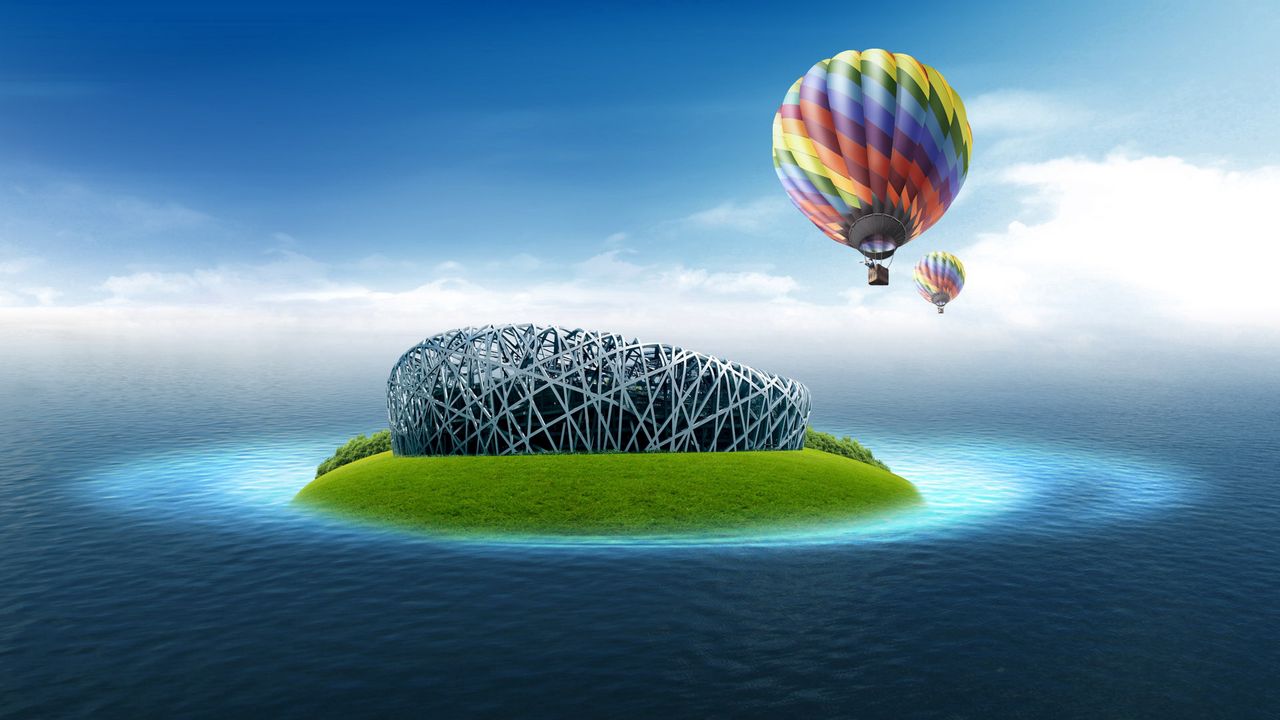 Wallpaper planet, island, ball, flying, ocean