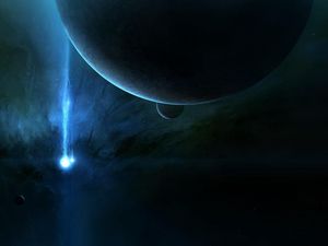 Preview wallpaper planet, light beam, space