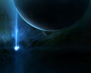 Preview wallpaper planet, light beam, space