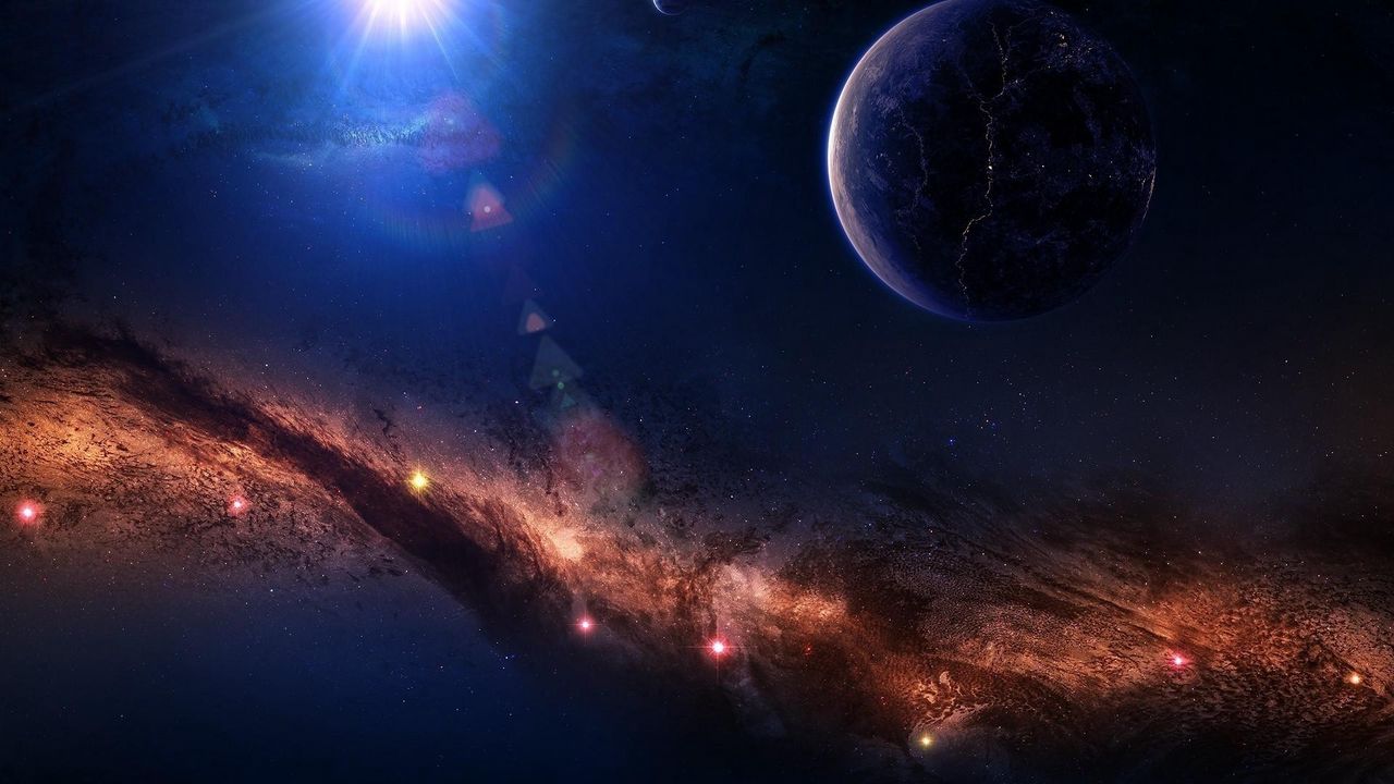 Wallpaper planet, light, stars, nebula