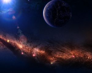 Preview wallpaper planet, light, stars, nebula