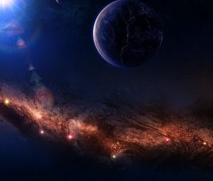 Preview wallpaper planet, light, stars, nebula