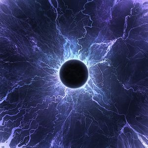 Preview wallpaper planet, lightning, eclipse, halo, glow, purple