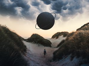 Preview wallpaper planet, man, photoshop, loneliness, lonely