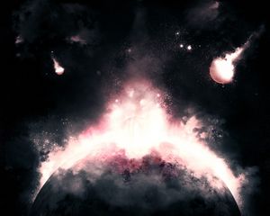 Preview wallpaper planet, meteorites, flash, fire, sparks, bright