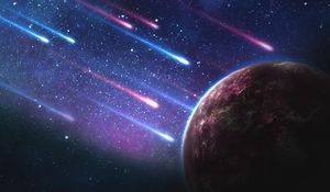 Preview wallpaper planet, meteorites, space, galaxy