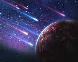 Preview wallpaper planet, meteorites, space, galaxy