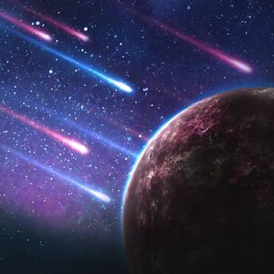 Preview wallpaper planet, meteorites, space, galaxy