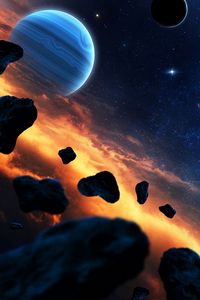 Preview wallpaper planet, meteorites, stones, space