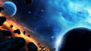 Preview wallpaper planet, meteorites, stones, space