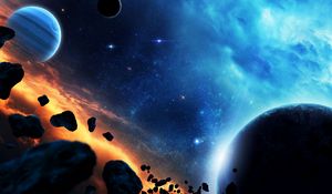 Preview wallpaper planet, meteorites, stones, space