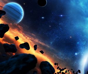 Preview wallpaper planet, meteorites, stones, space