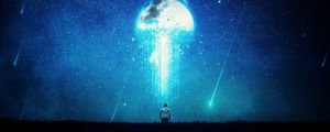 Preview wallpaper planet, moon, starry sky, man, space