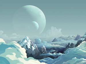 Preview wallpaper planet, mountains, art, clouds, peaks