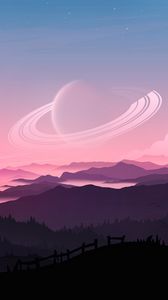 Preview wallpaper planet, mountains, distance, art