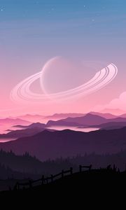 Preview wallpaper planet, mountains, distance, art