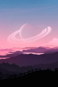 Preview wallpaper planet, mountains, distance, art