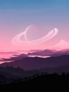 Preview wallpaper planet, mountains, distance, art