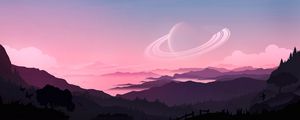 Preview wallpaper planet, mountains, distance, art