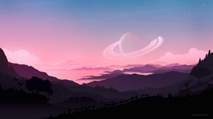 Preview wallpaper planet, mountains, distance, art