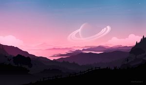 Preview wallpaper planet, mountains, distance, art