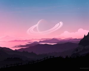 Preview wallpaper planet, mountains, distance, art