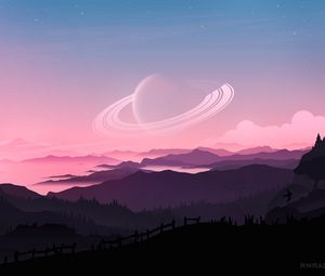 Preview wallpaper planet, mountains, distance, art