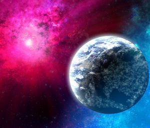 Preview wallpaper planet, rays, space, stars