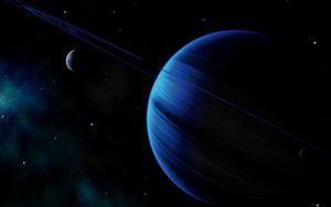 Preview wallpaper planet, ring, blue, dark, space